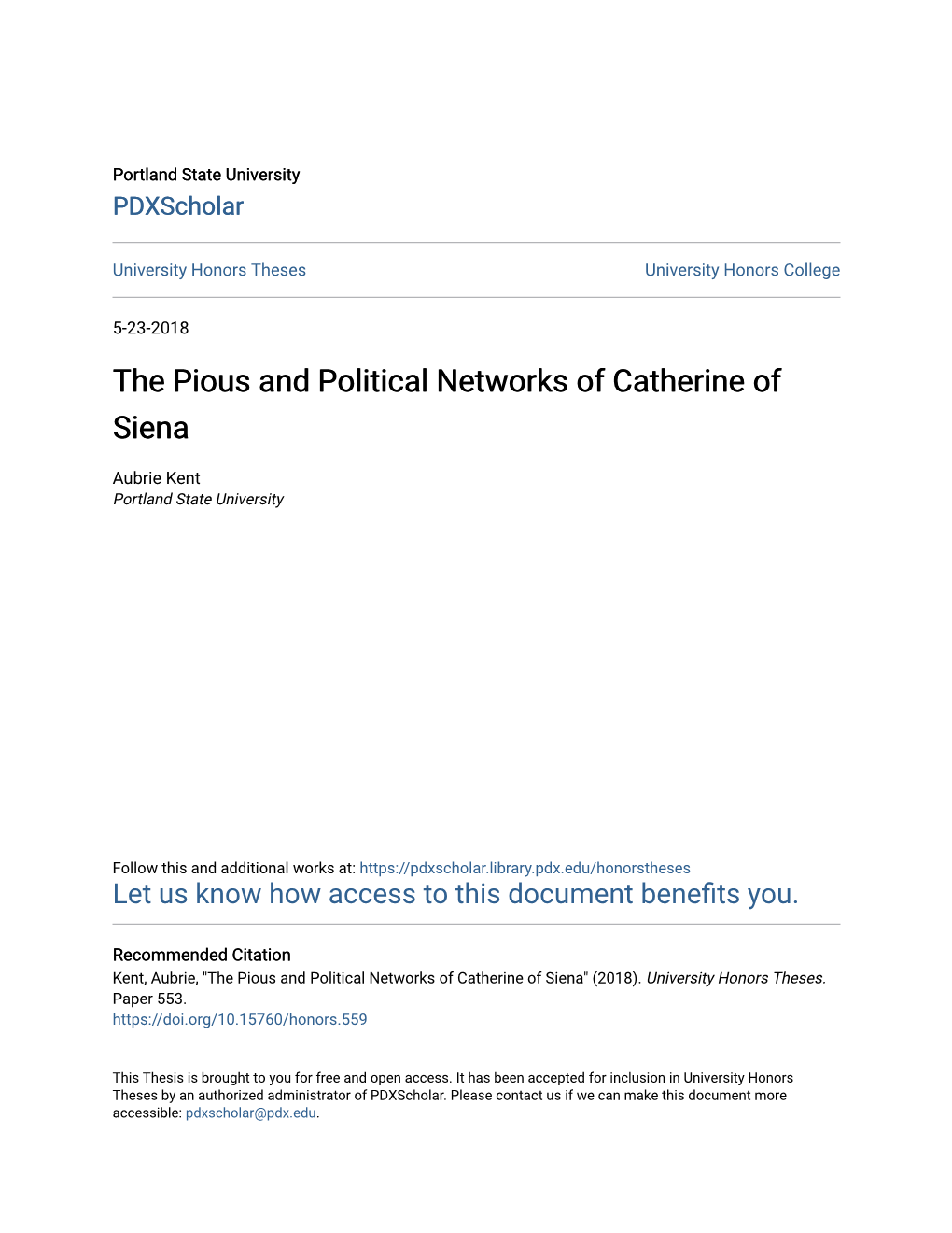 The Pious and Political Networks of Catherine of Siena