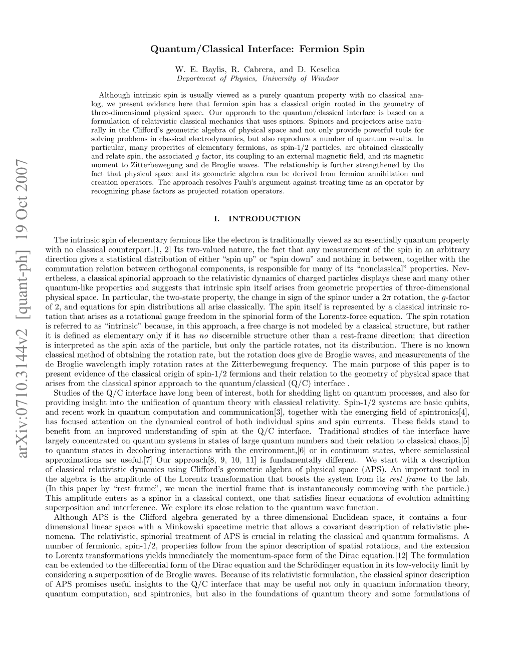 Quantum/Classical Interface: Fermion Spin