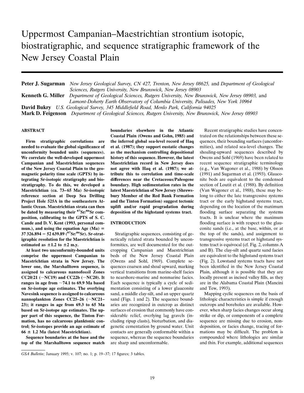 Uppermost Campanian–Maestrichtian Strontium Isotopic, Biostratigraphic, and Sequence Stratigraphic Framework of the New Jersey Coastal Plain