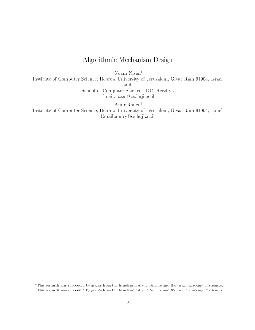 Algorithmic Mechanism Design