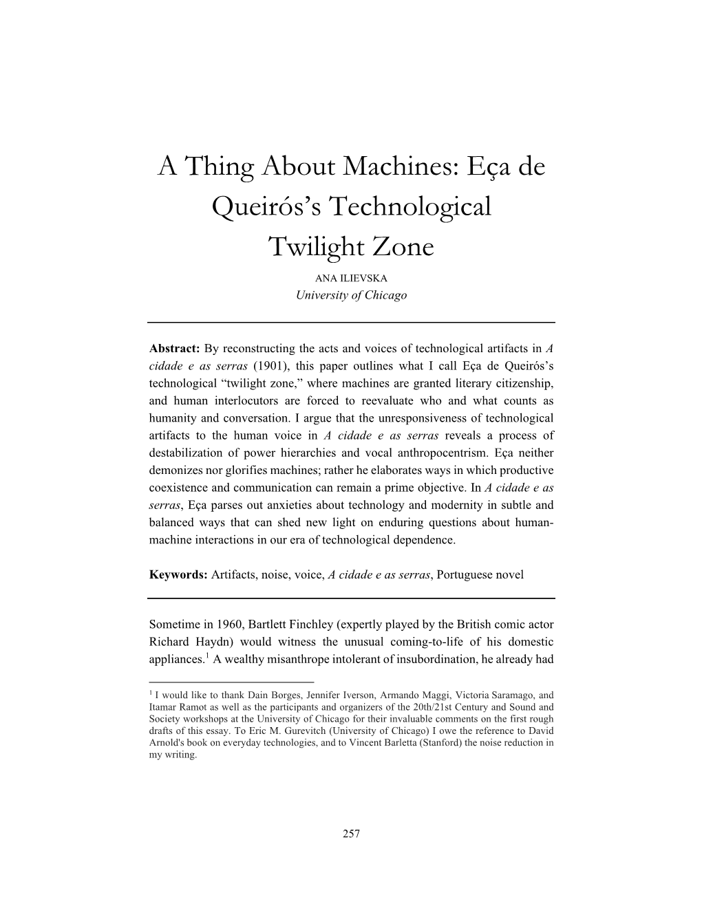 A Thing About Machines: Eça De Queirós's Technological Twilight Zone