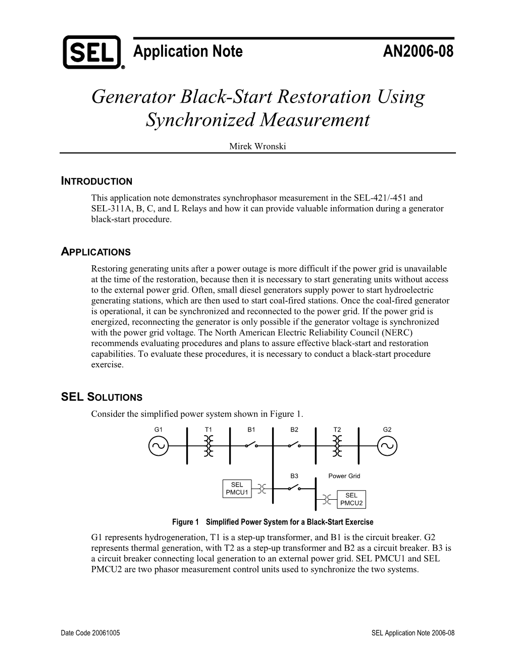 Generator Black-Start Restoration Using Synchronized Measurement
