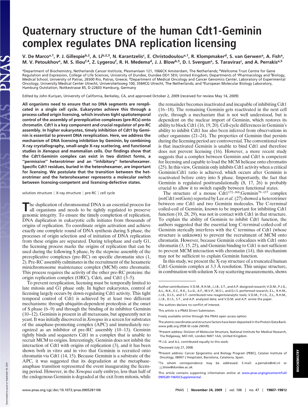 Quaternary Structure of the Human Cdt1-Geminin Complex Regulates DNA Replication Licensing