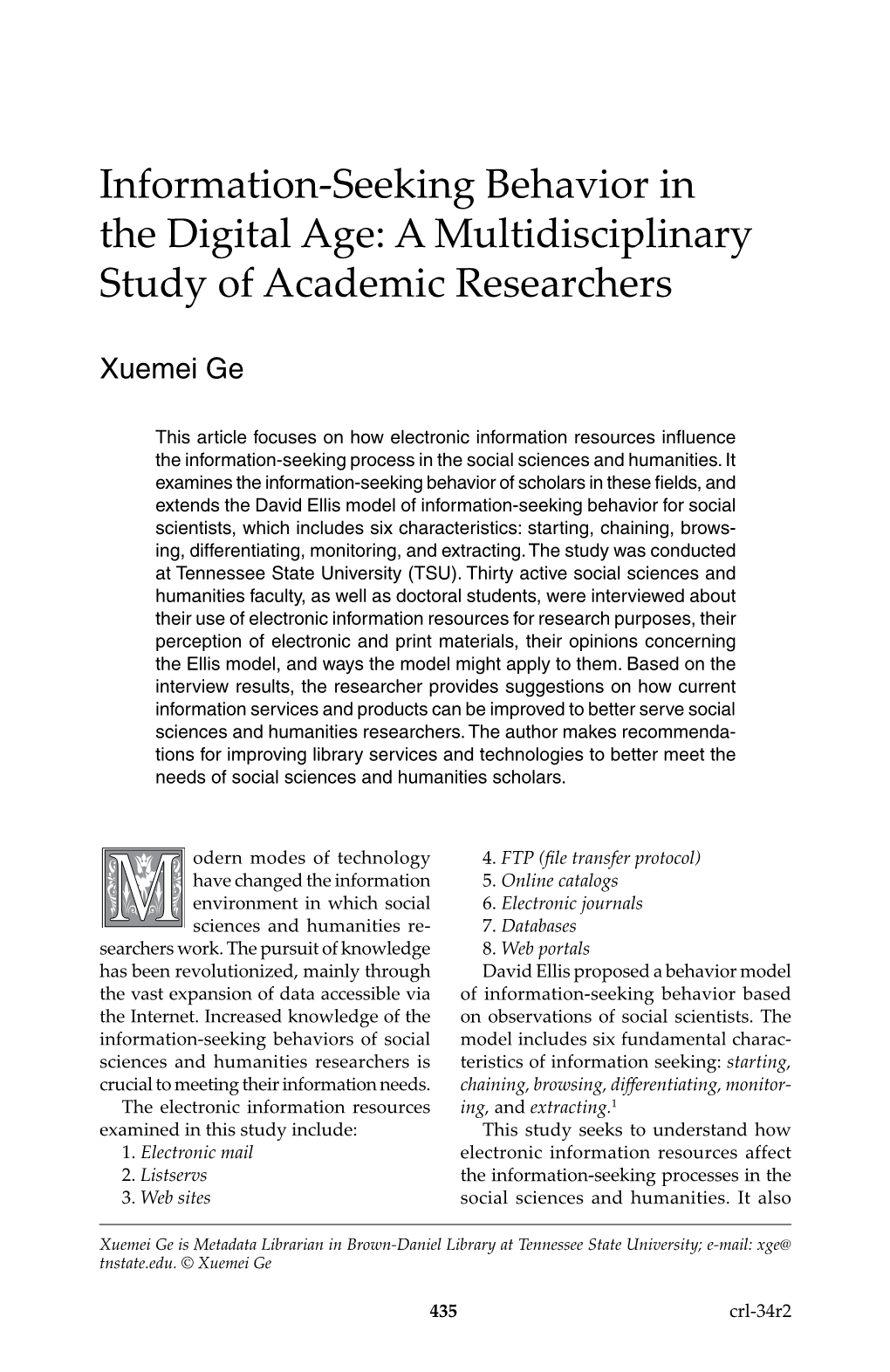 Information-Seeking Behavior in the Digital Age: a Multidisciplinary Study of Academic Researchers