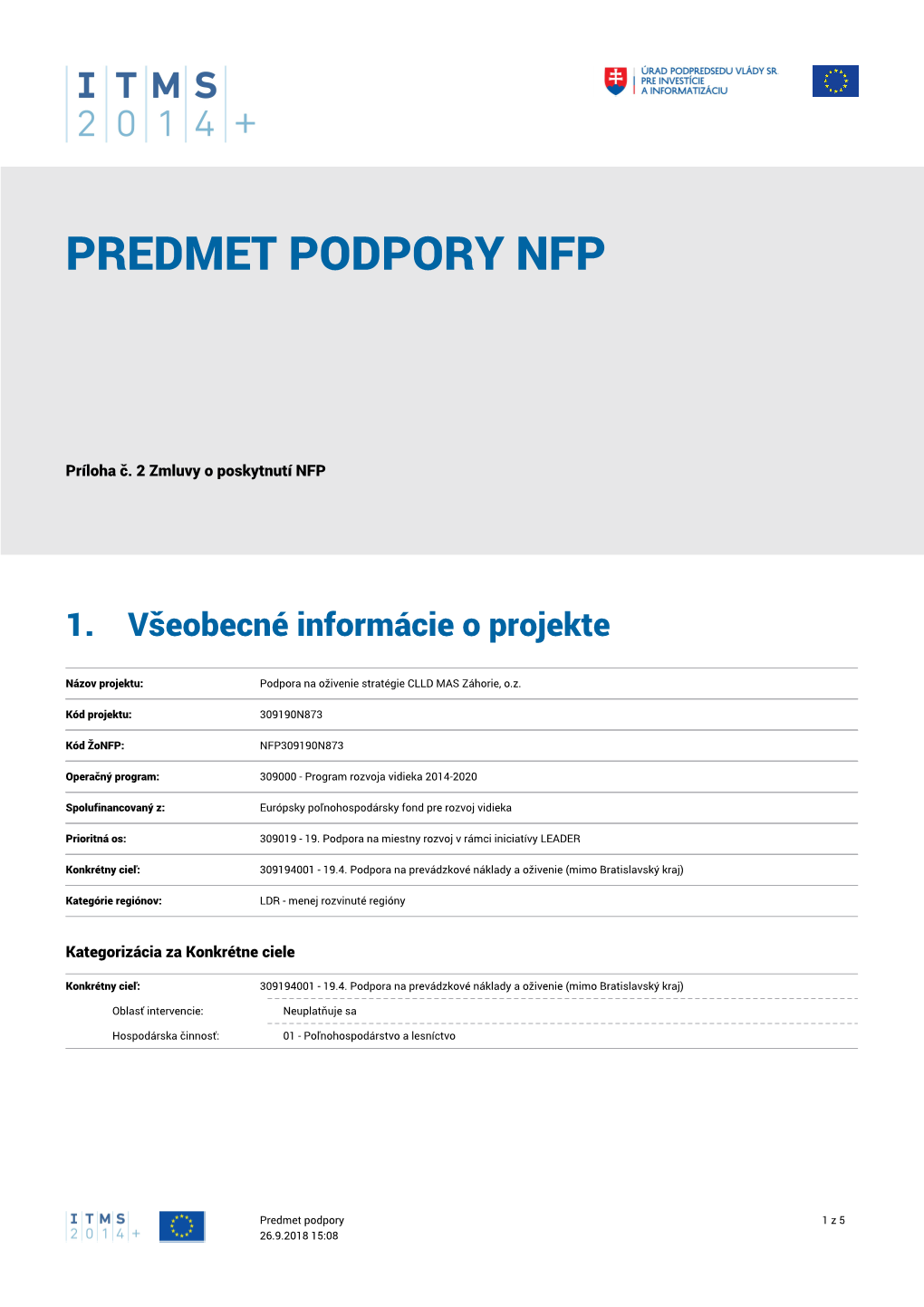 Predmet Podpory Nfp