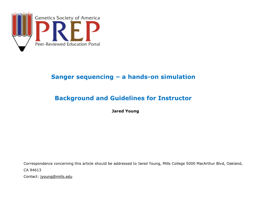 Sanger Sequencing – a Hands-On Simulation Background And