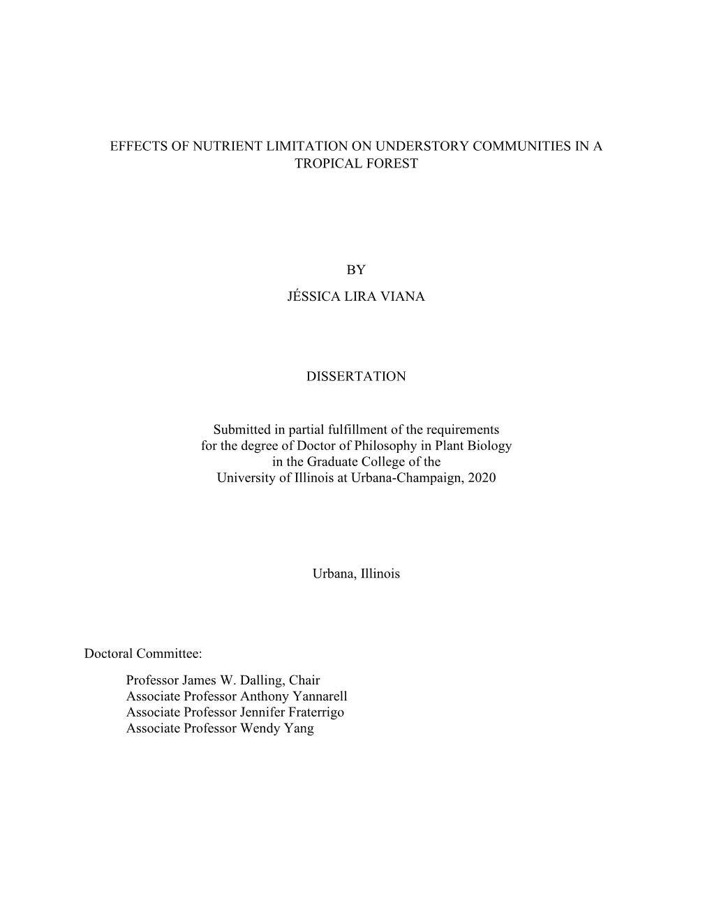 Effects of Nutrient Limitation on Understory Communities in a Tropical Forest