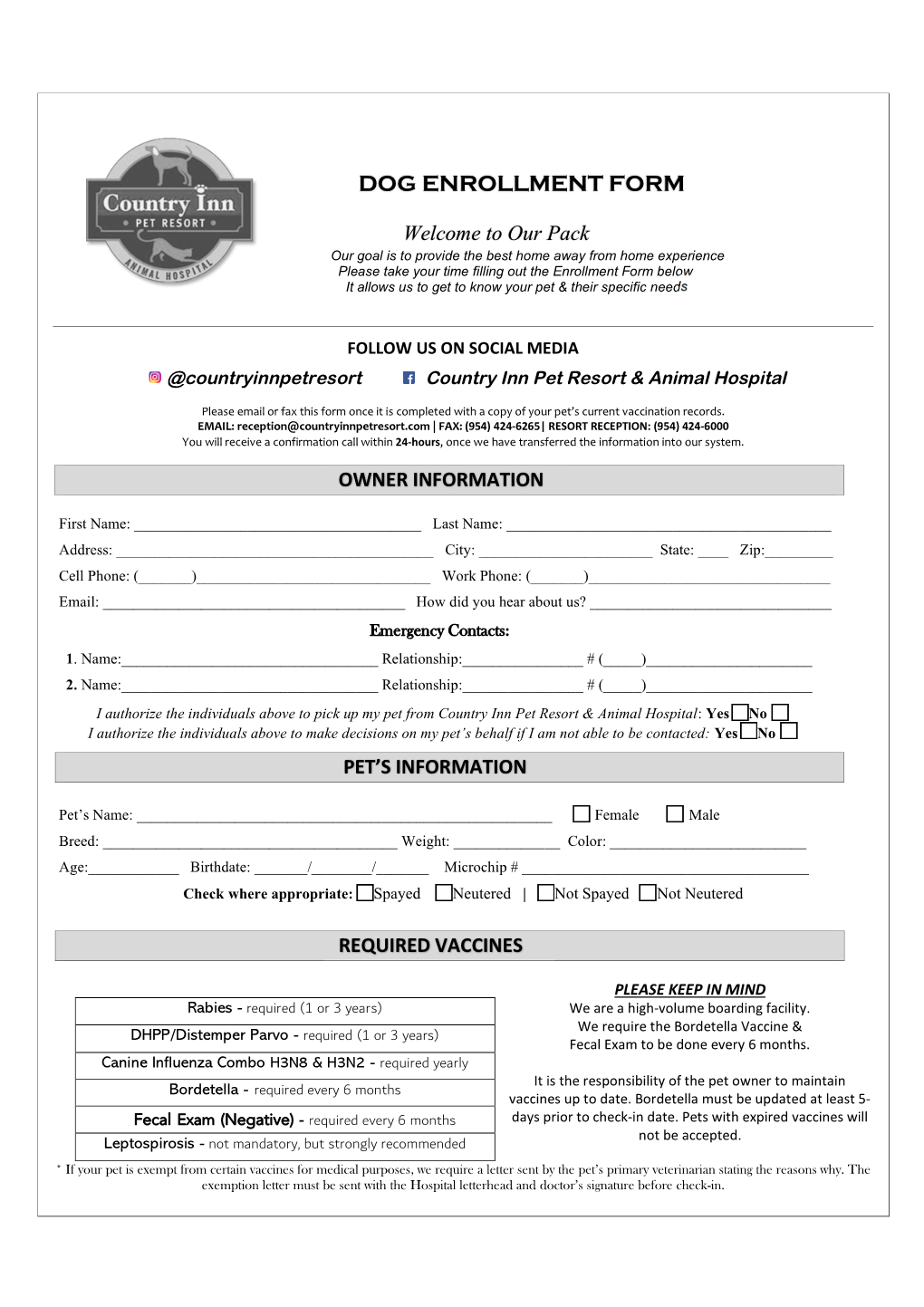 Dog Enrollment Form