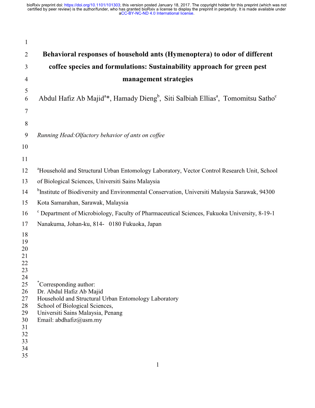 Behavioral Responses of Household Ants (Hymenoptera) To