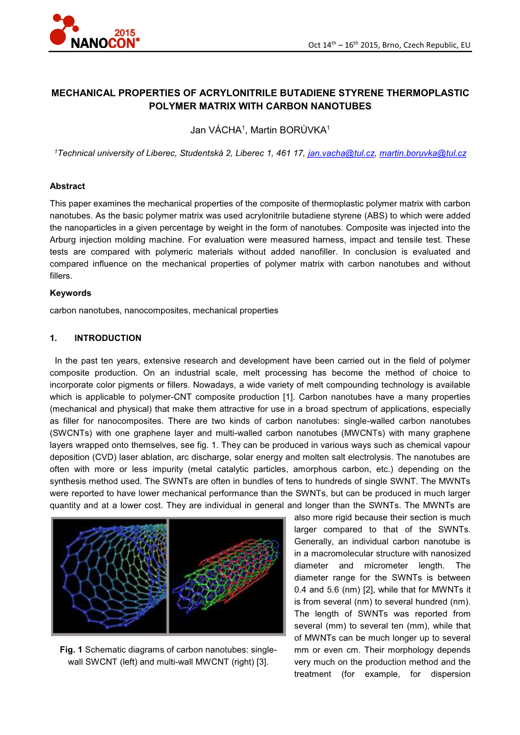 Mechanical Properties of Acrylonitrile Butadiene Styrene Thermoplastic Polymer Matrix with Carbon Nanotubes