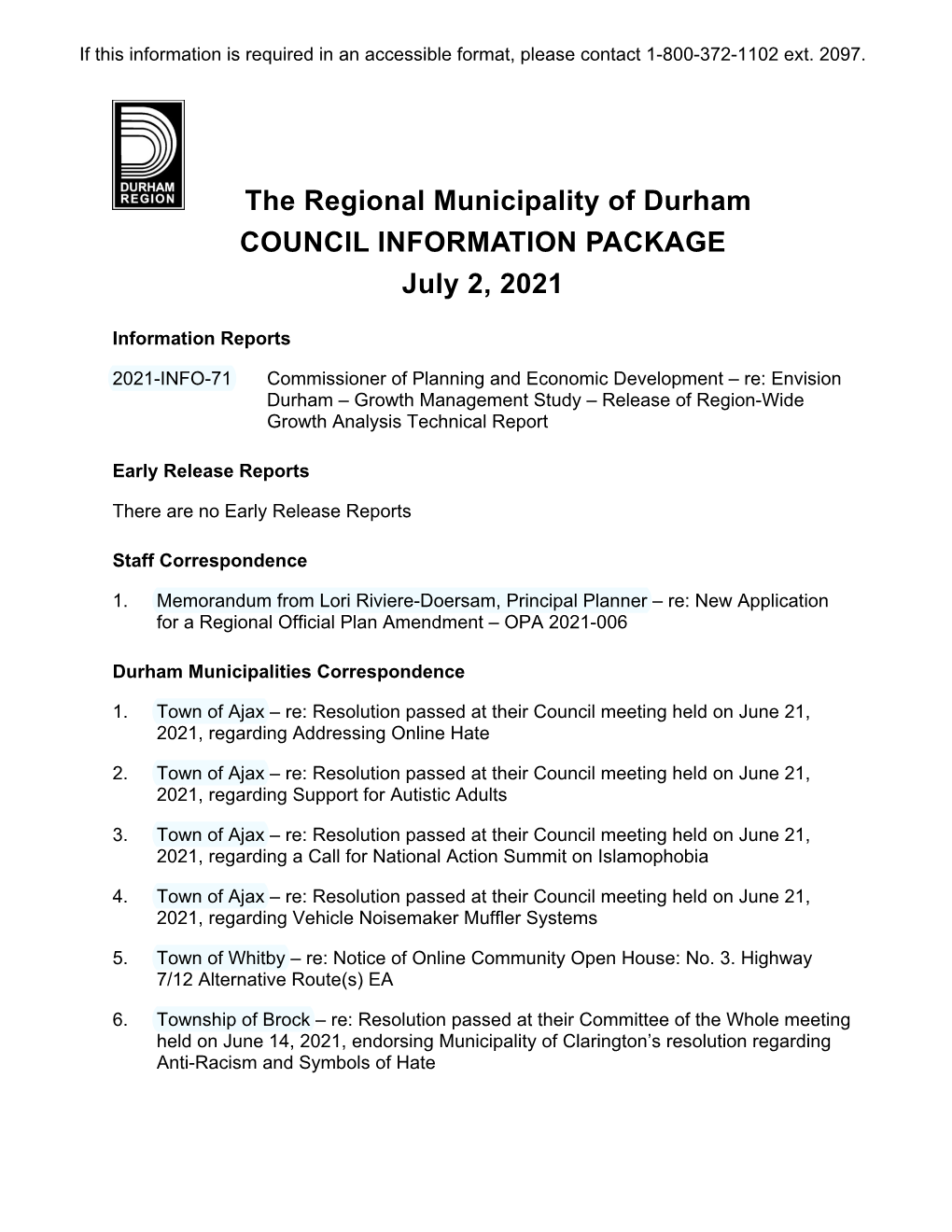 COUNCIL INFORMATION PACKAGE July 2, 2021