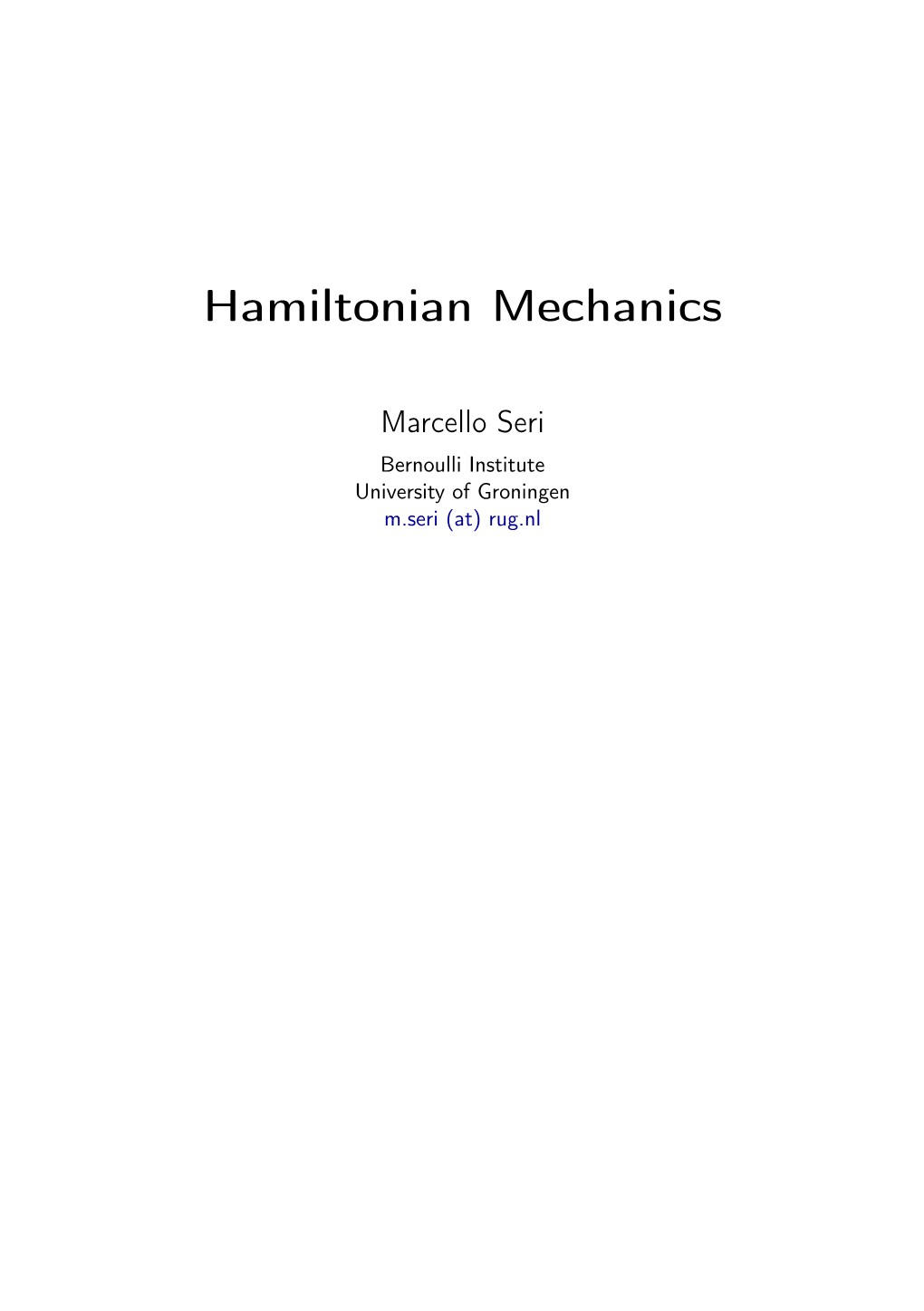 Hamiltonian Mechanics