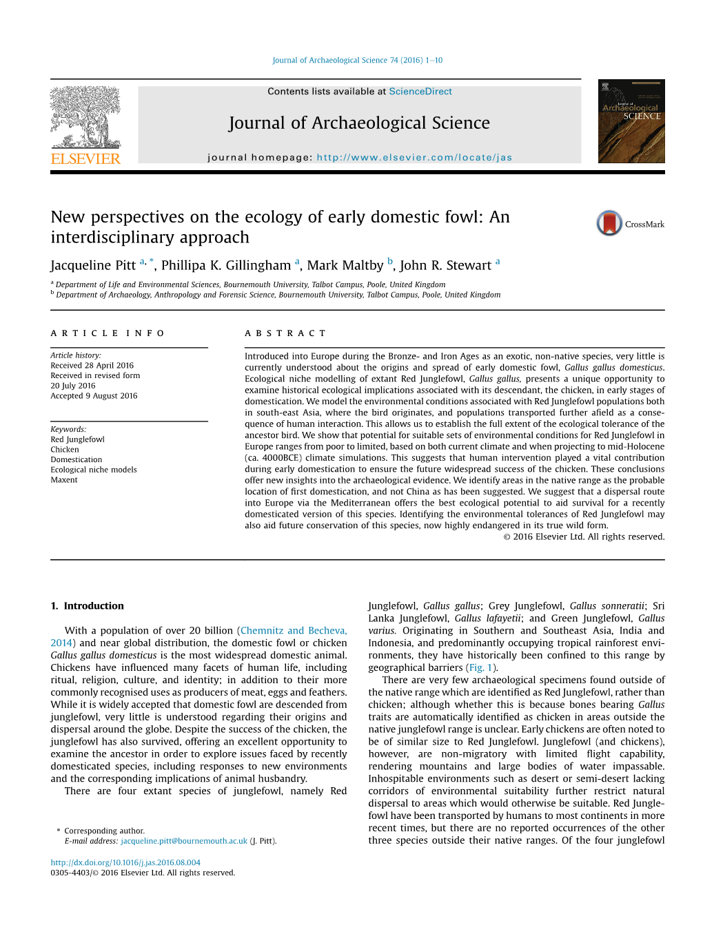 New Perspectives on the Ecology of Early Domestic Fowl: an Interdisciplinary Approach