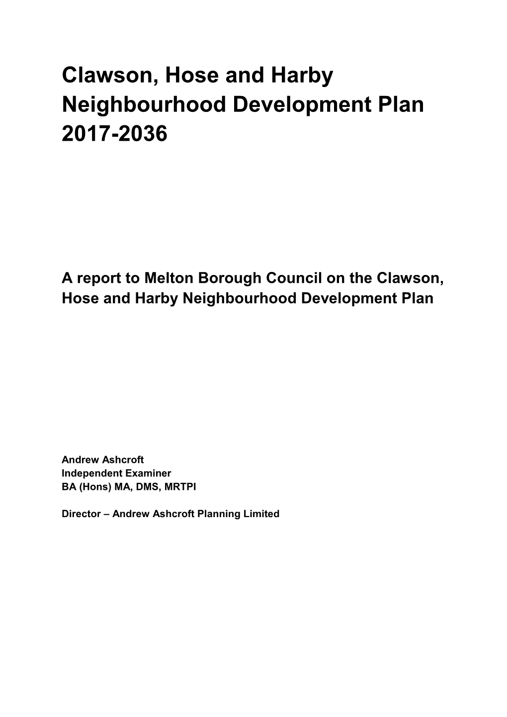 Clawson, Hose and Harby Neighbourhood Development Plan 2017-2036