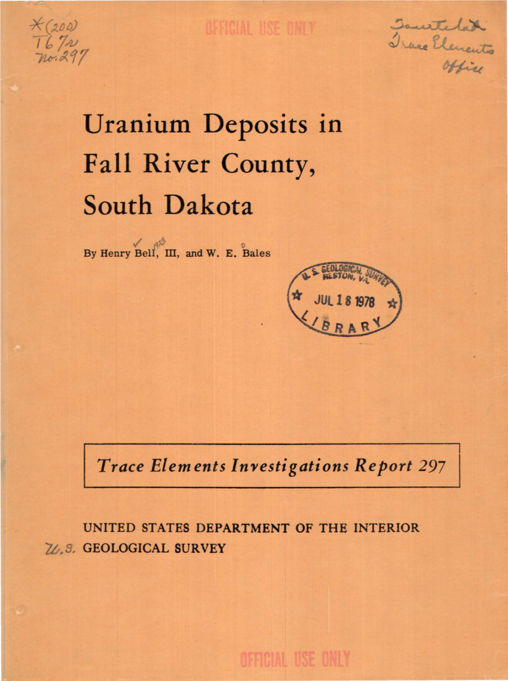 Uranium Deposits Fall River County, South Dakota