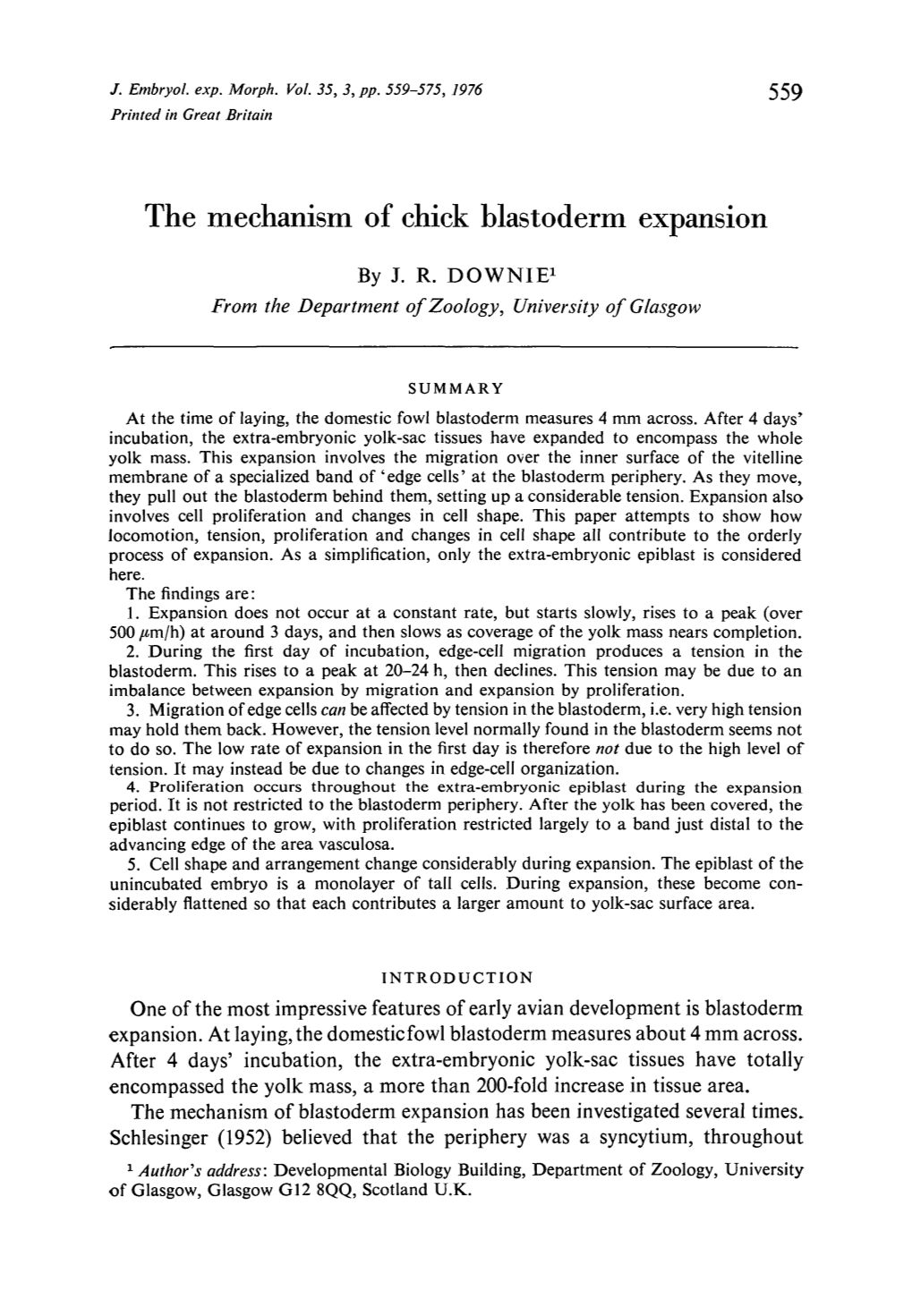 The Mechanism of Chick Blastoderm Expansion