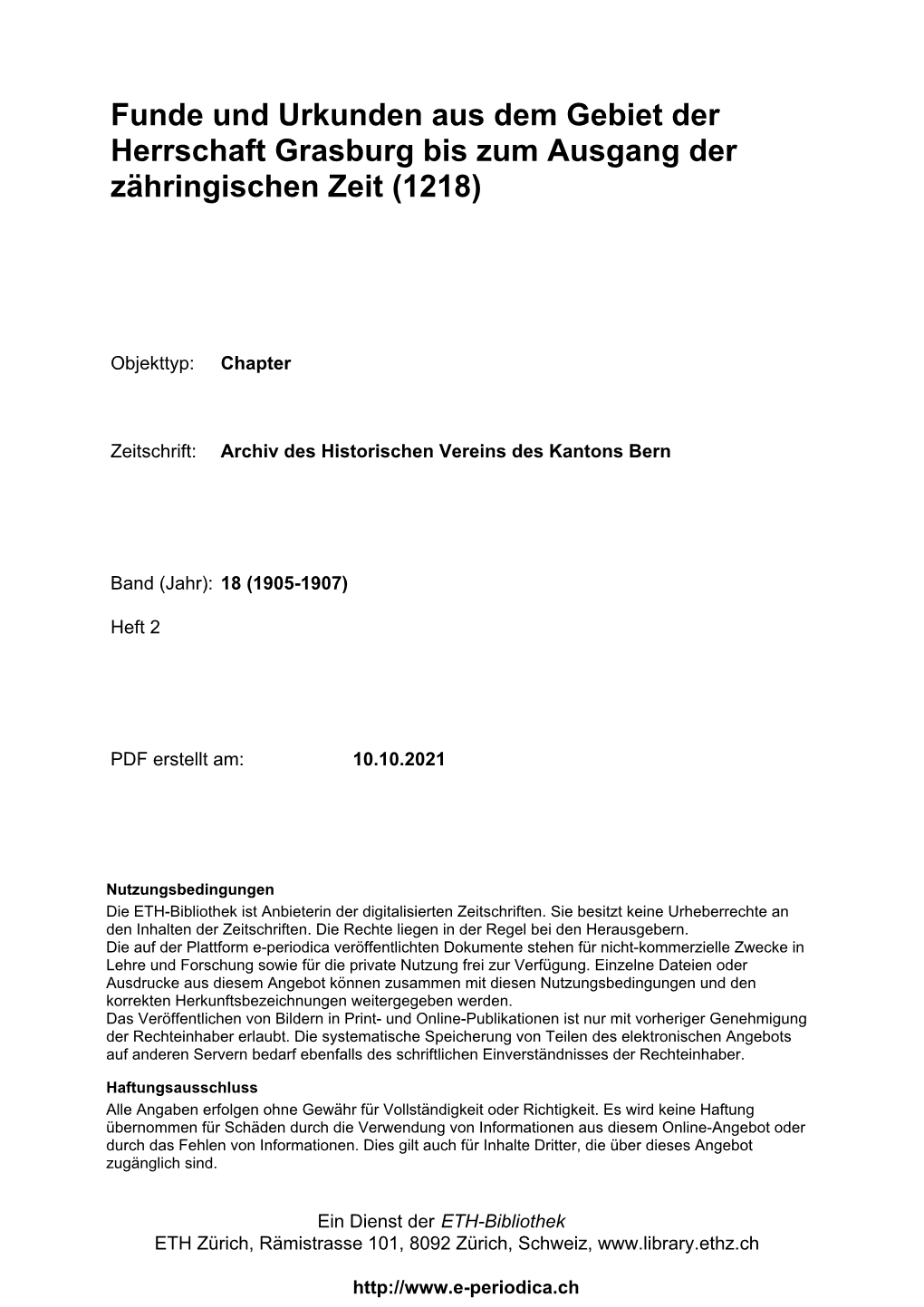 Funde Und Urkunden Aus Dem Gebiet Der Herrschaft Grasburg Bis Zum Ausgang Der Zähringischen Zeit (1218)