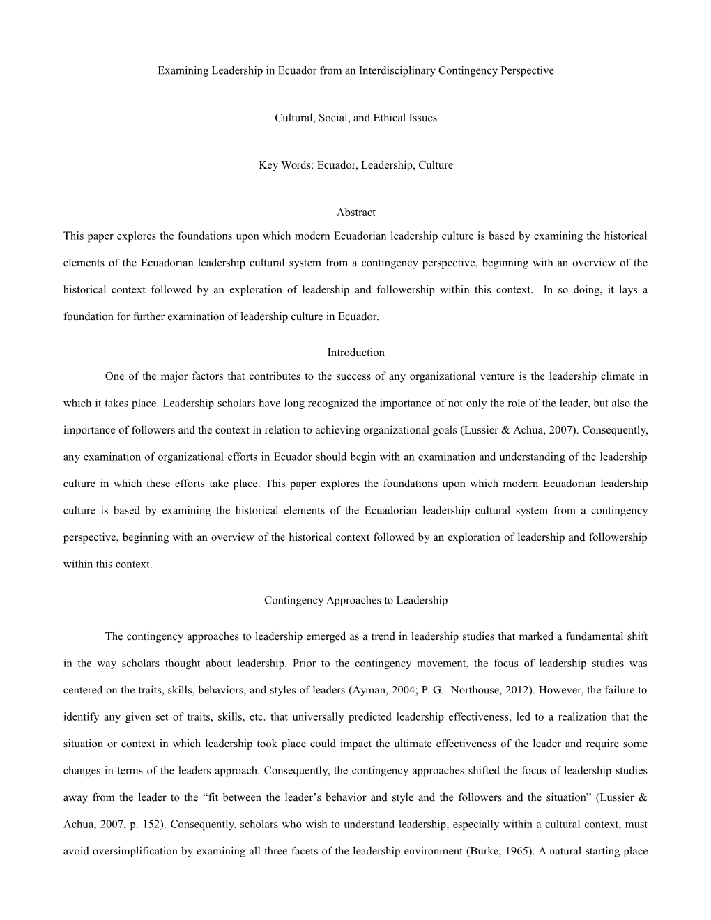 Examining Leadership in Ecuador from an Interdisciplinary Contingency Perspective