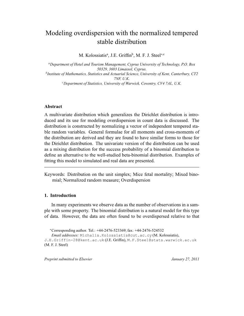 Modeling Overdispersion with the Normalized Tempered Stable Distribution