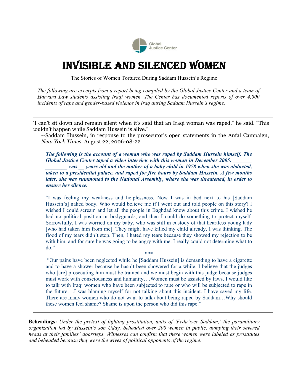 Invisible and Silenced Women