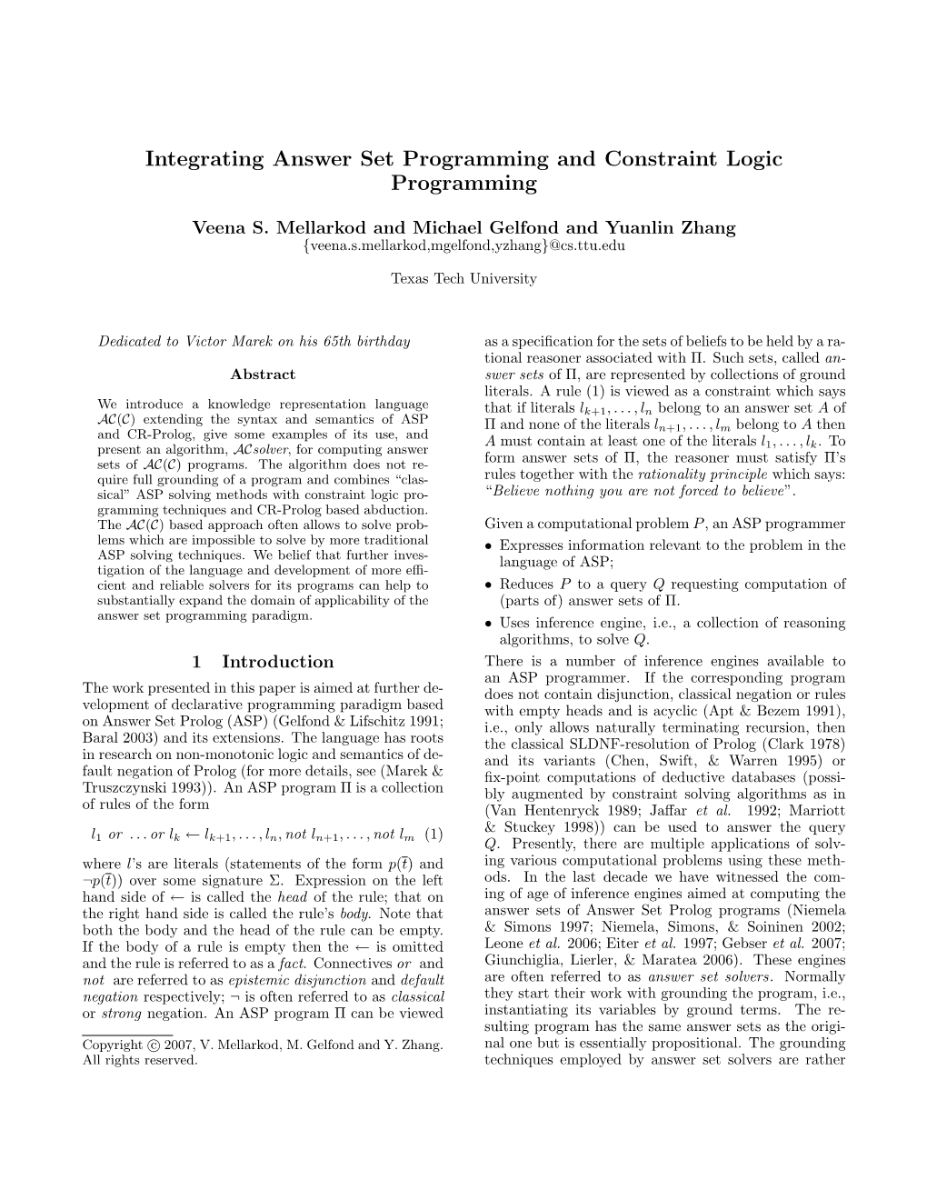 Integrating Answer Set Programming and Constraint Logic Programming