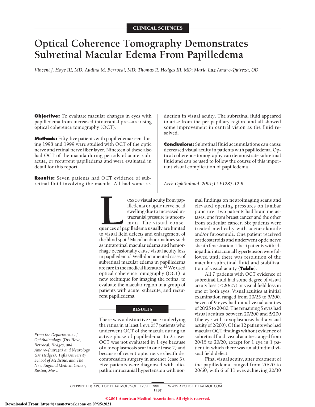 Optical Coherence Tomography Demonstrates Subretinal Macular Edema from Papilledema