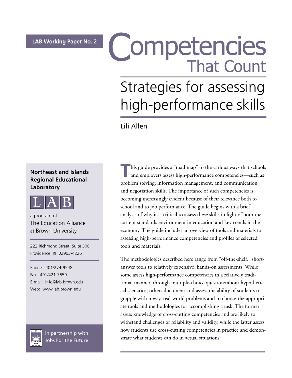 Competencies That Count: Strategies for Assessing High-Performance Skills