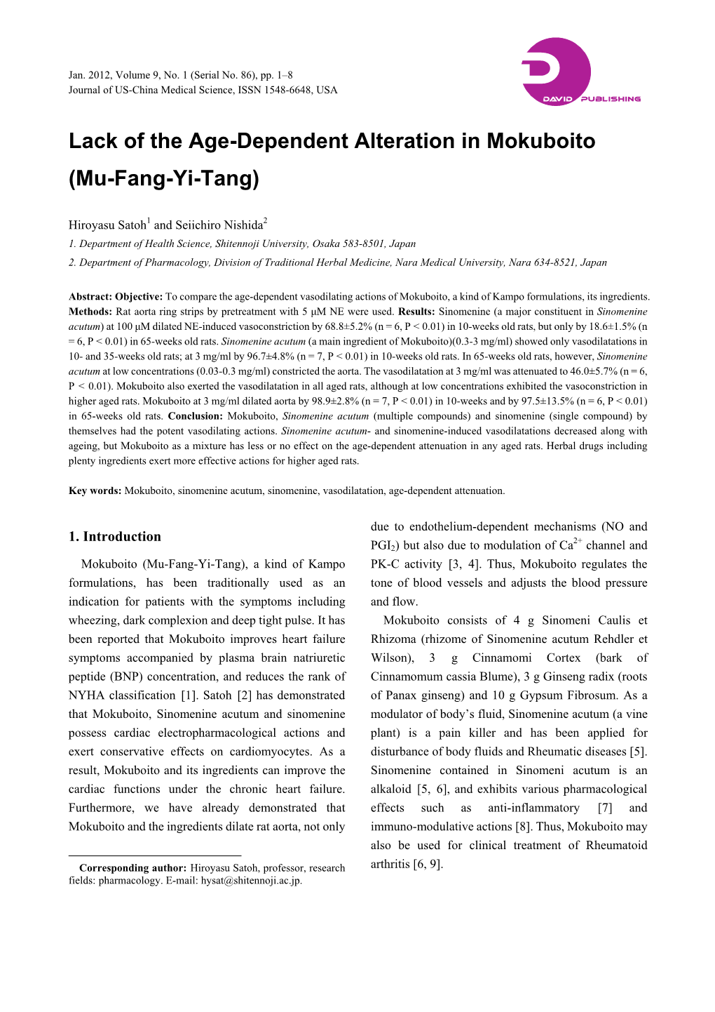 Lack of the Age-Dependent Alteration in Mokuboito (Mu-Fang-Yi-Tang)