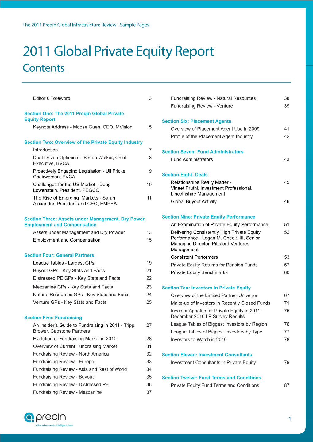 2011 Global Private Equity Report Contents