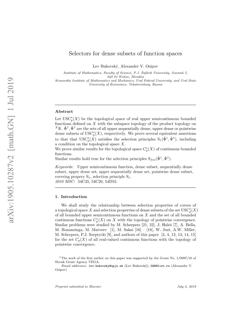 Arxiv:1905.10287V2 [Math.GN] 1 Jul 2019 .Bnnig,M Ave 1,M Aa 1]–[8,W Ut ..Miller A.W