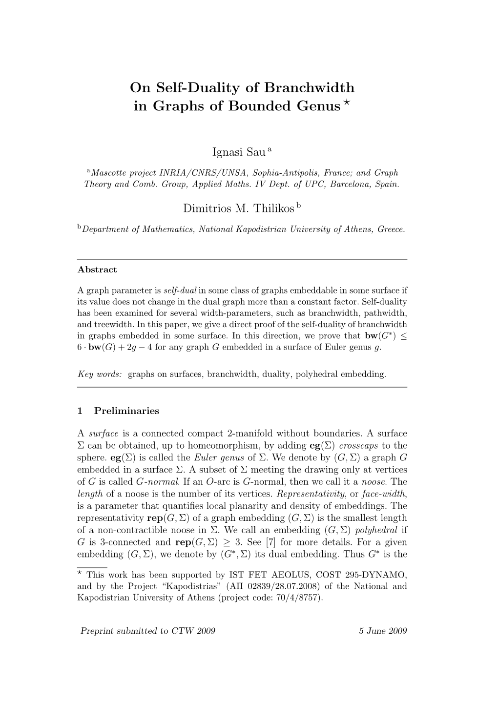 On Self-Duality of Branchwidth in Graphs of Bounded Genus ⋆