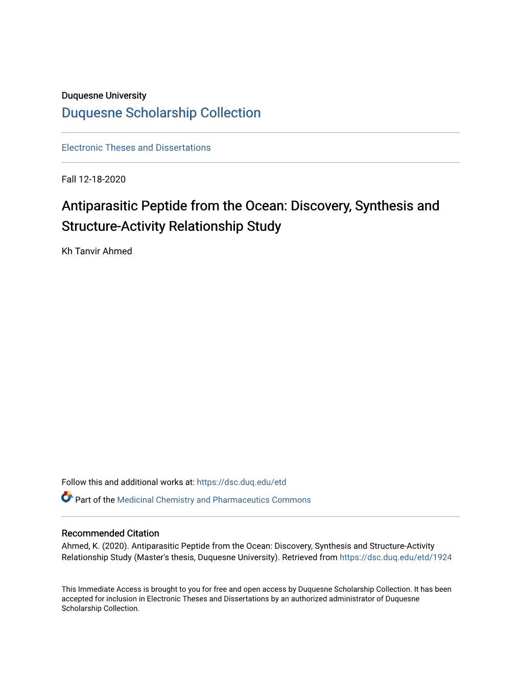 Discovery, Synthesis and Structure-Activity Relationship Study