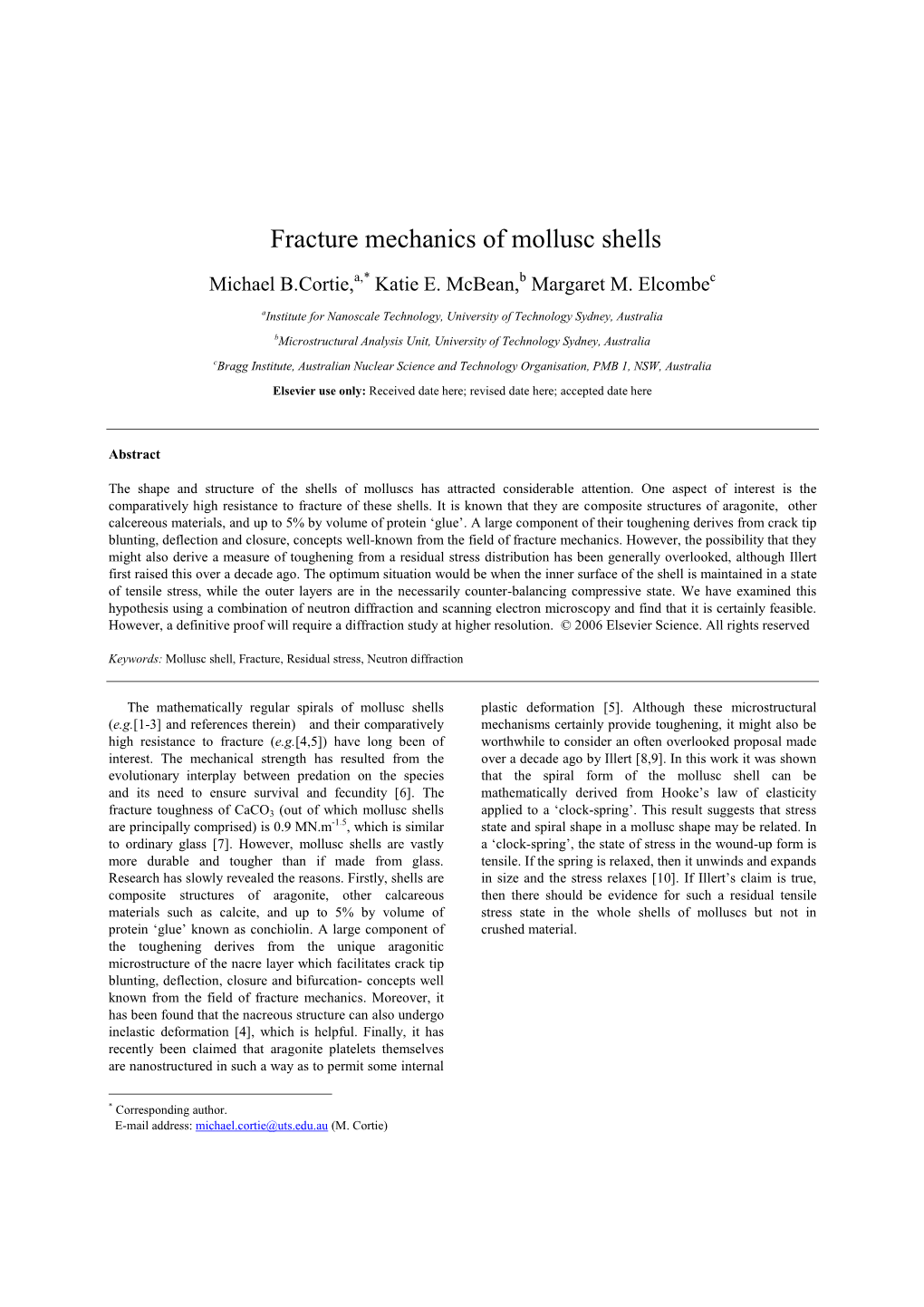 Fracture Mechanics of Mollusc Shells