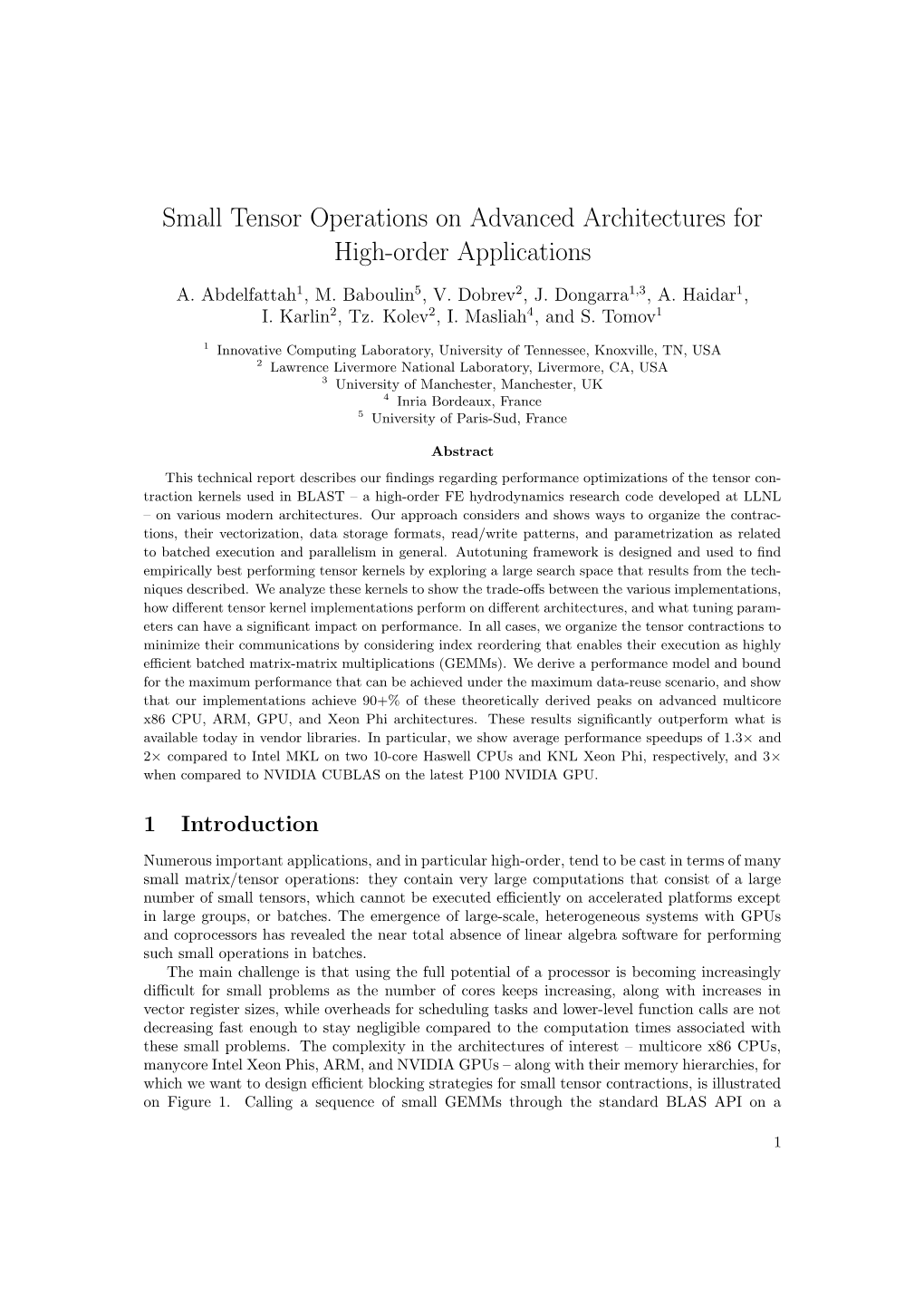 Small Tensor Operations on Advanced Architectures for High-Order Applications