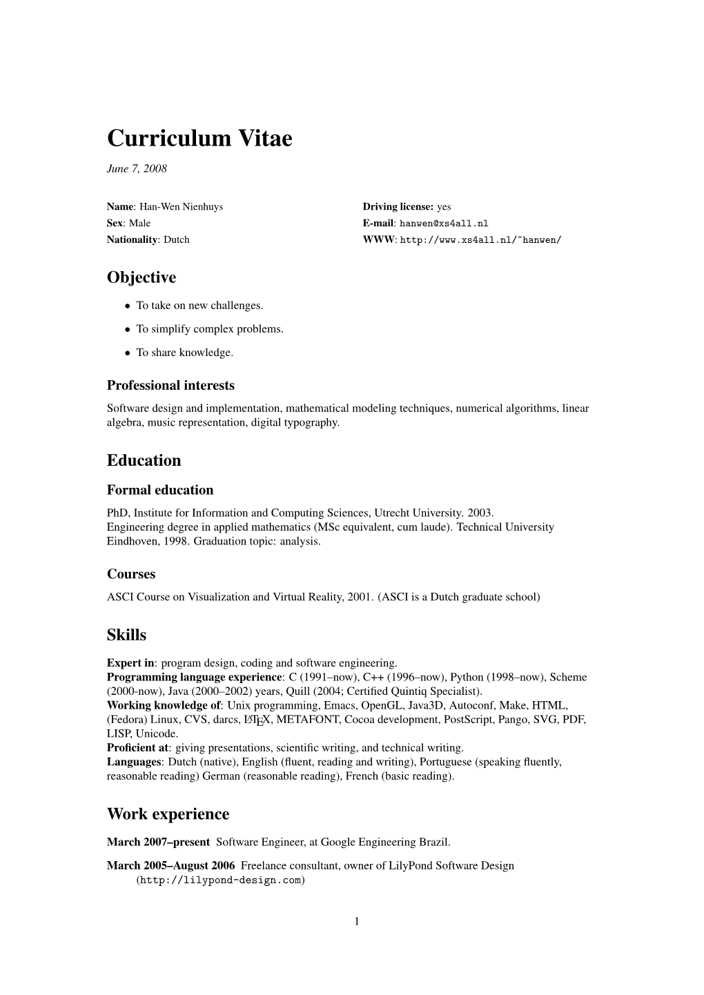 Curriculum Vitae June 7, 2008