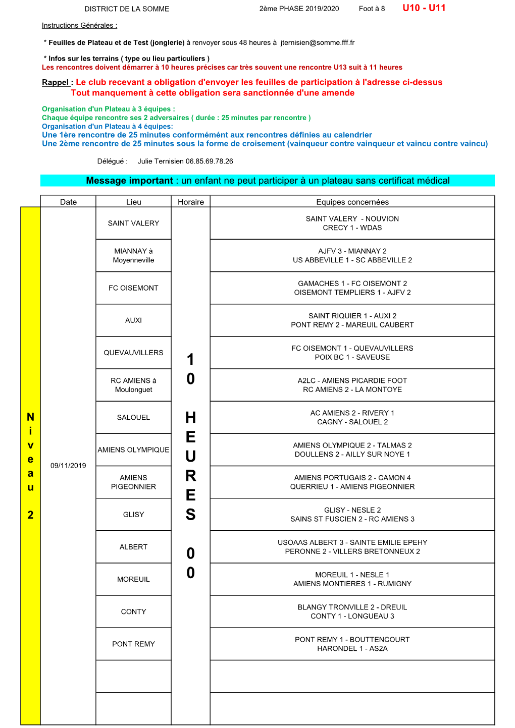 Phase 2 Calendrier Foot À 8 U10-U11 Niveau 2