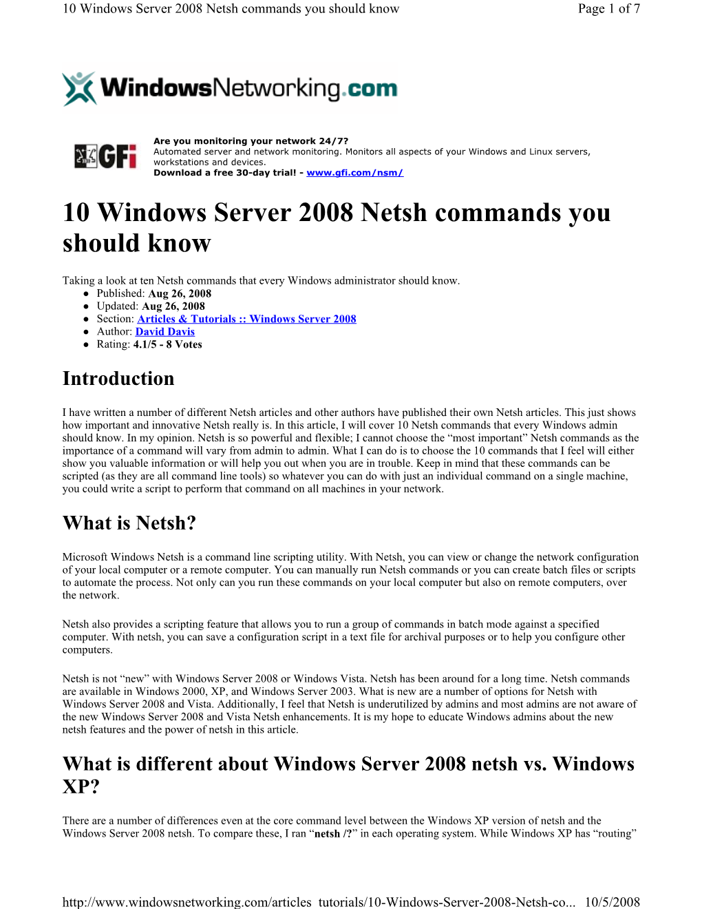 10 Windows Server 2008 Netsh Commands You Should Know Page 1 of 7