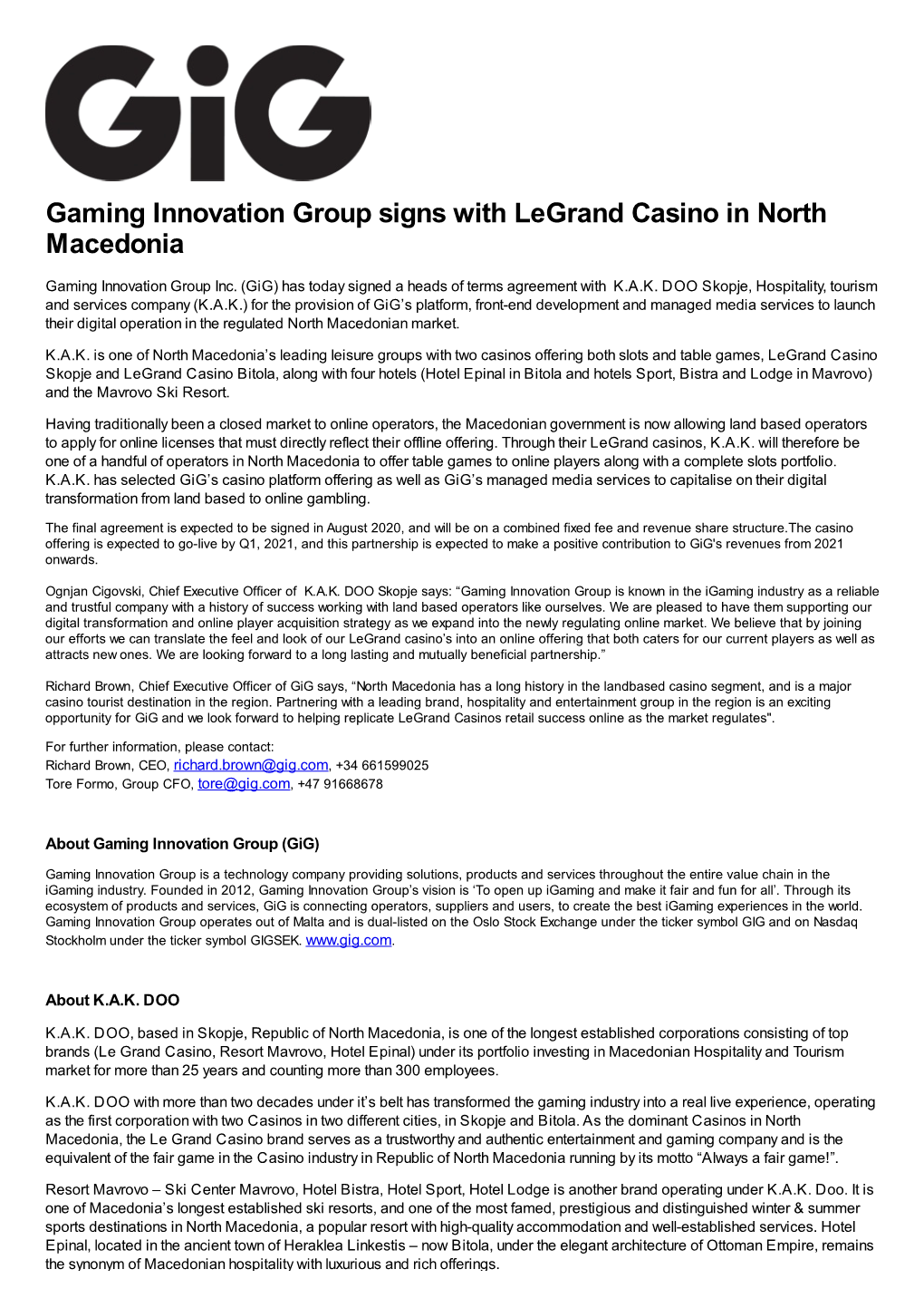 Gaming Innovation Group Signs with Legrand Casino in North Macedonia