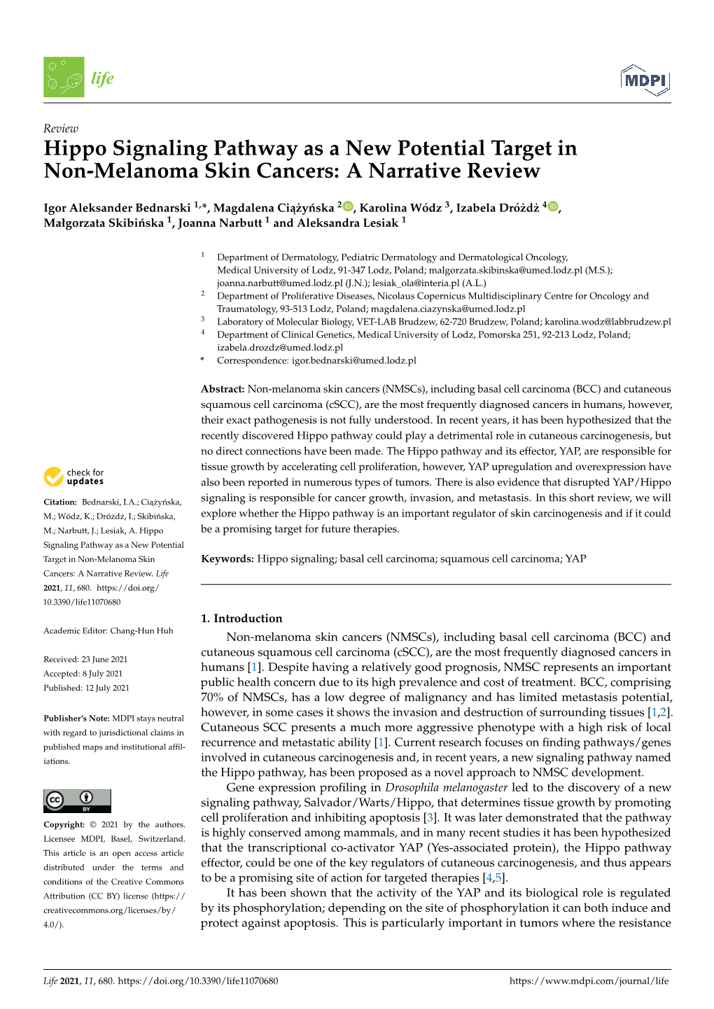 Hippo Signaling Pathway As a New Potential Target in Non-Melanoma Skin Cancers: a Narrative Review