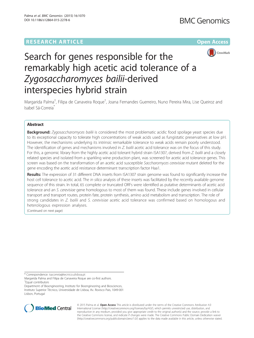 Search for Genes Responsible for the Remarkably High Acetic Acid Tolerance of a Zygosaccharomyces Bailii-Derived Interspecies Hy