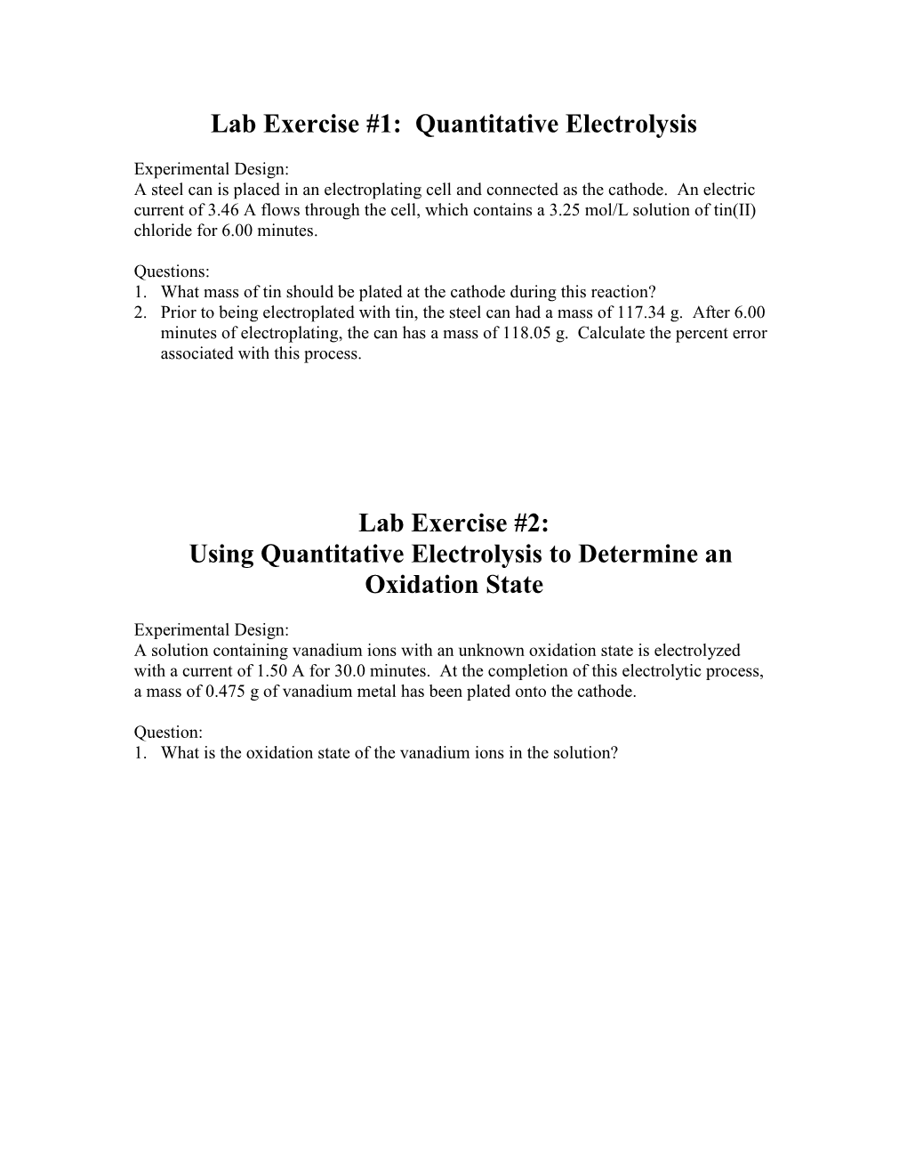 Quantitative Electrolysis