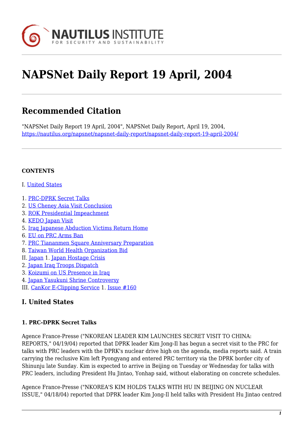Napsnet Daily Report 19 April, 2004