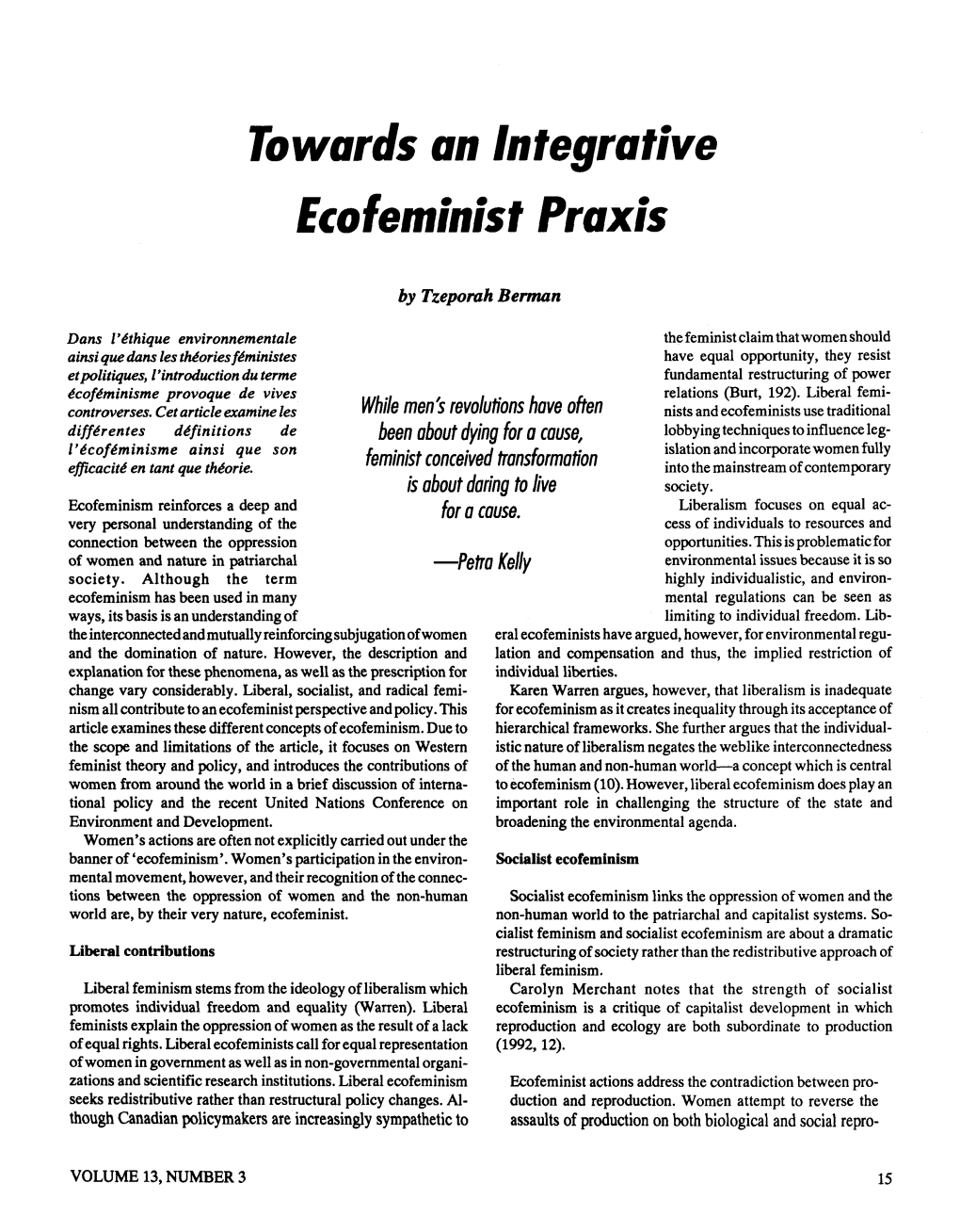 To Wards an Integrative Ecofeminist Praxis