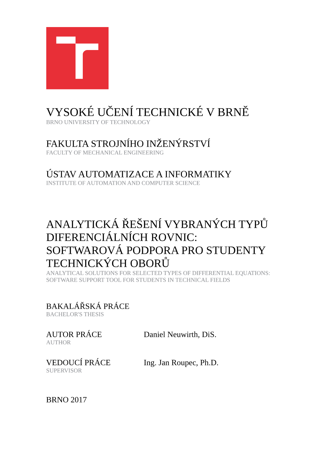 Analytická Řešení Vybraných Typů Diferenciálních Rovnic