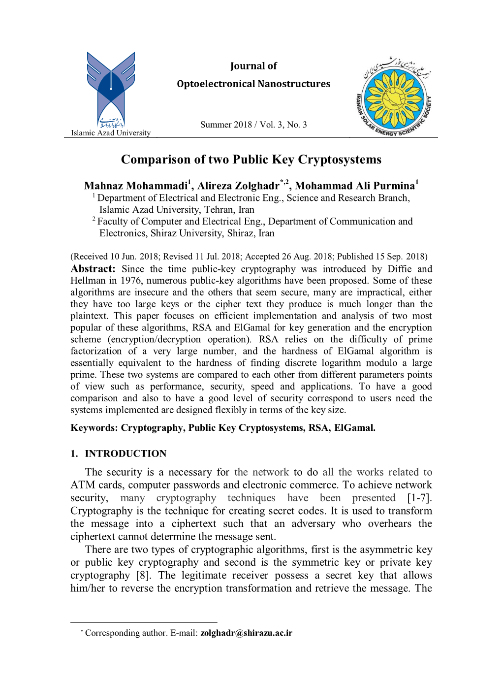 Comparison of Two Public Key Cryptosystems