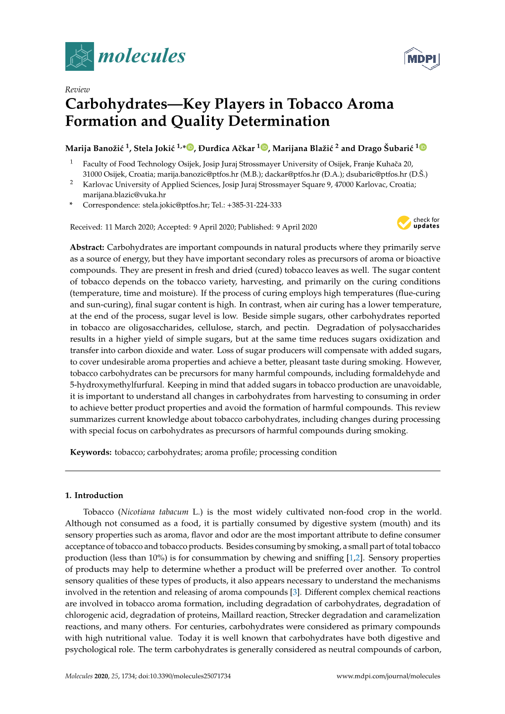 Carbohydrates—Key Players in Tobacco Aroma Formation and Quality Determination