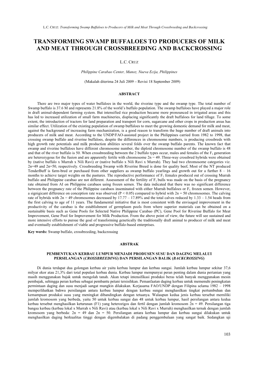 Transforming Swamp Buffaloes to Producers of Milk and Meat Through Crossbreeding and Backcrossing