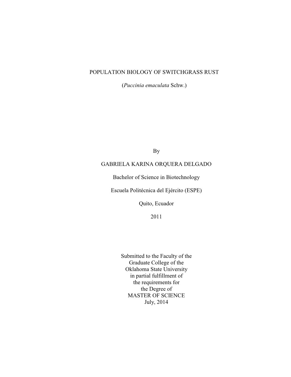 Population Biology of Switchgrass Rust