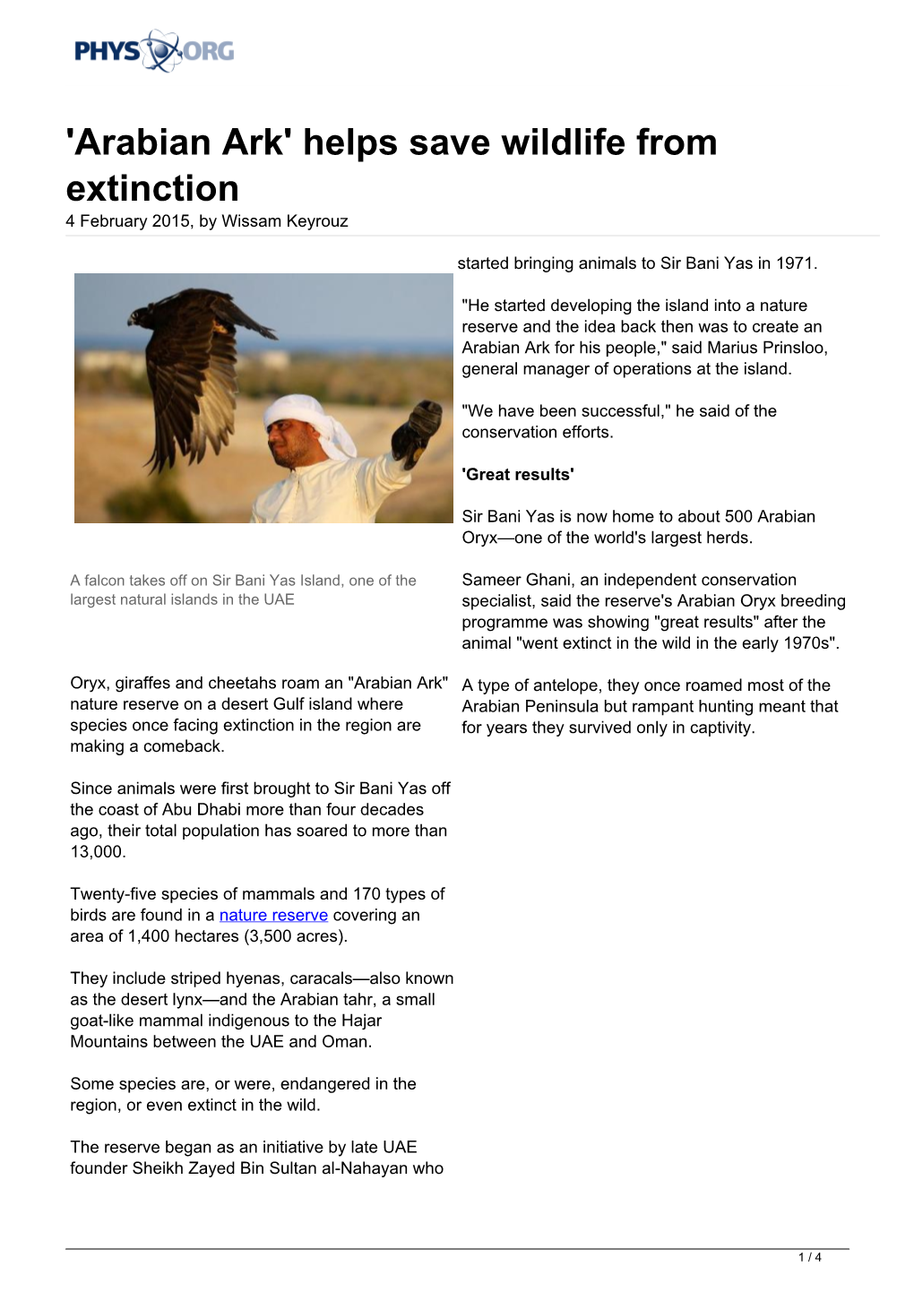 'Arabian Ark' Helps Save Wildlife from Extinction 4 February 2015, by Wissam Keyrouz