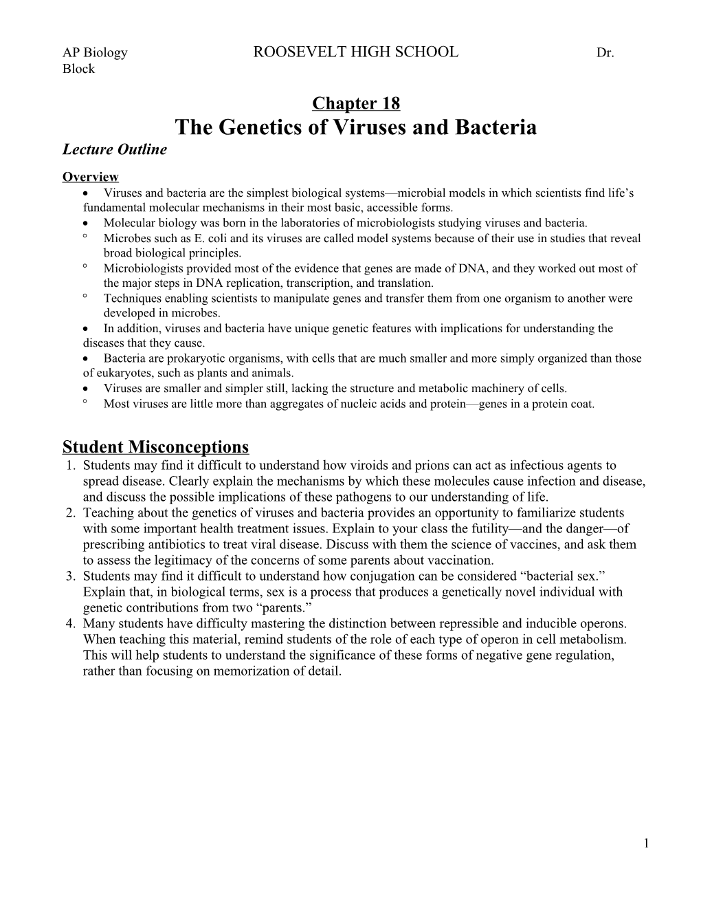 Chapter 18 Microbial Models: The Genetics Of Viruses And Bacteria